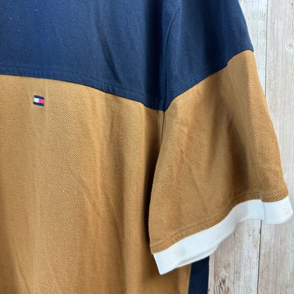 Tommy Hilfiger Custom Fit XL Brown Black Colorblock Striped Cotton Pique - Picture 4 of 7